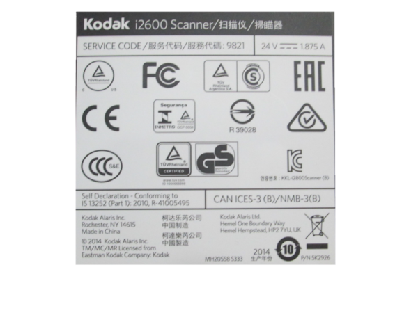 Kodak i2600 Label