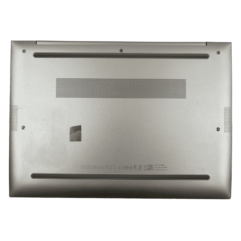 PNS-ELITEBOOK-G106 - ATR Store Bottom view of a silver laptop showing ventilation grills and screws on the underside