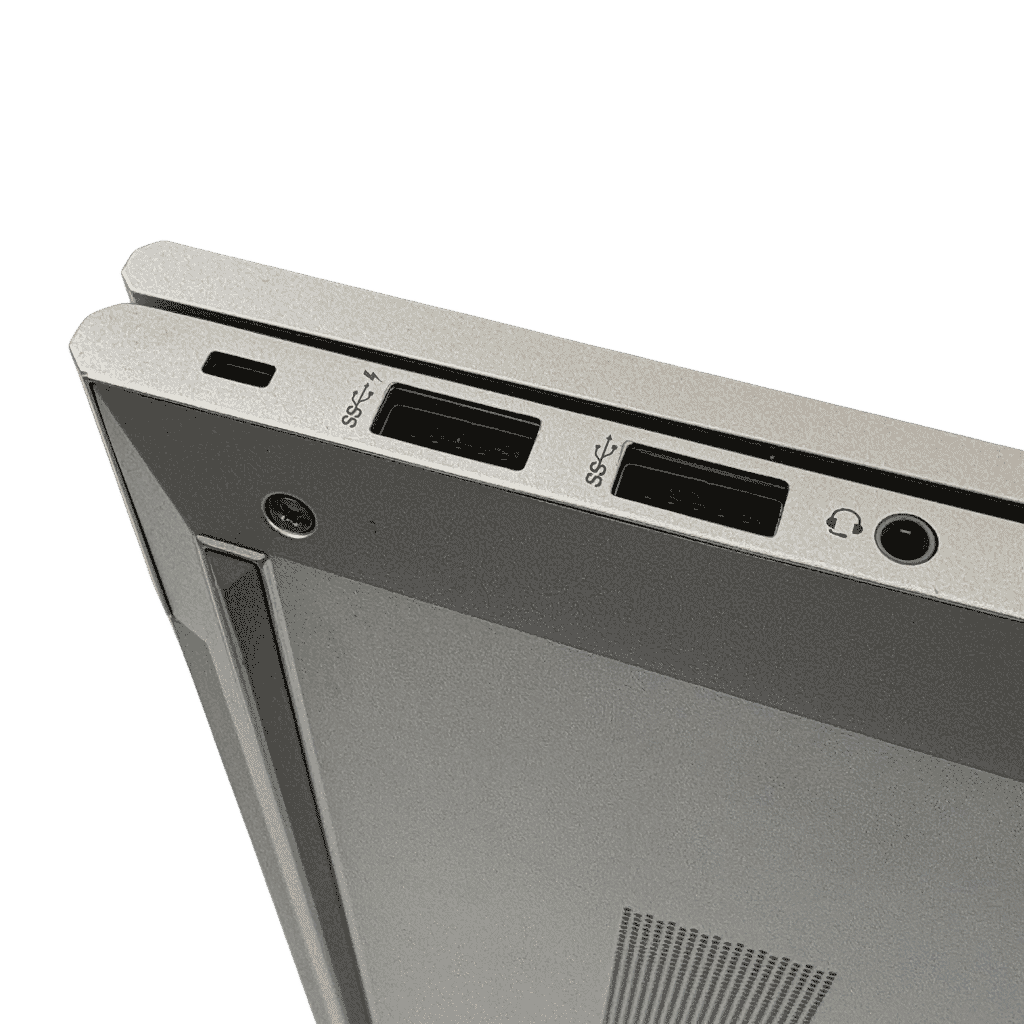 PNS-ELITEBOOK840G8-0717263 - ATR Store Close-up of a silver laptop's rear edge showing two USB ports and a headphone jack.